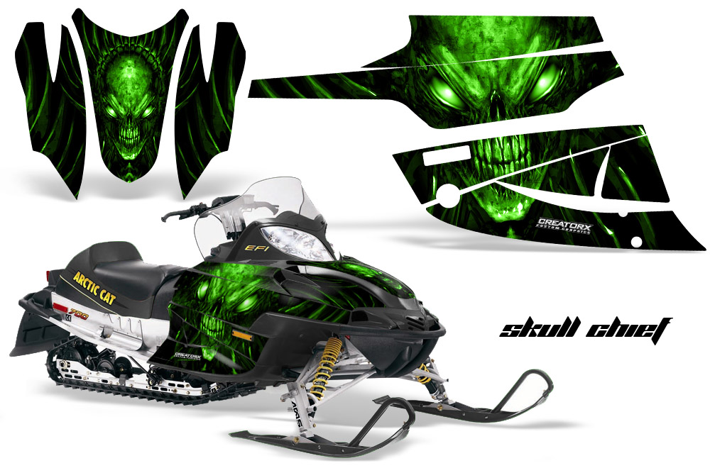 Arctic Cat Firecat Graphics Kit Skull Chief Green Black